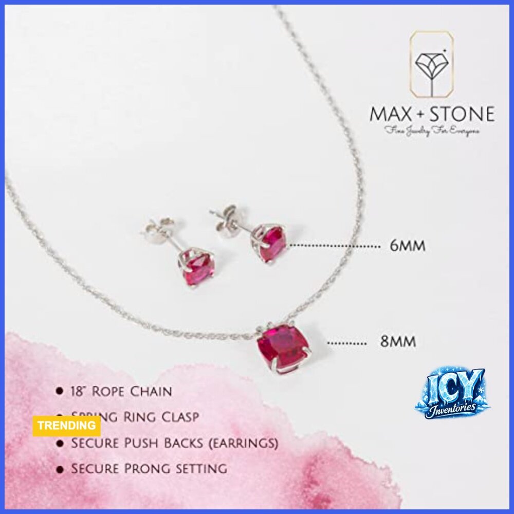 Sterling Silver Cushion Cut Created Ruby Stud Ear… - image 3